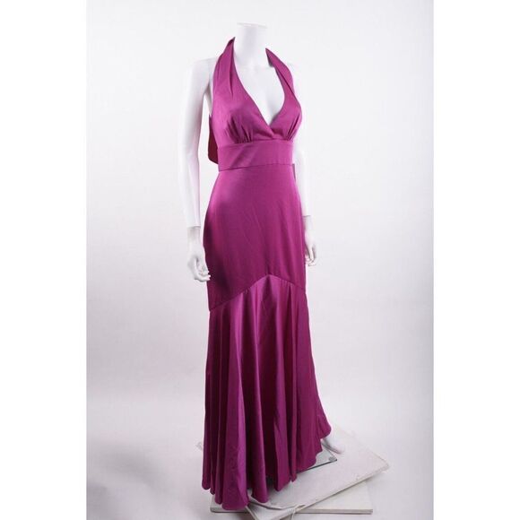 Theia Womens Celeste Satin Halterneck Gown Dress Sz 4 Small Purple 8817578 NWT - Picture 2 of 6
